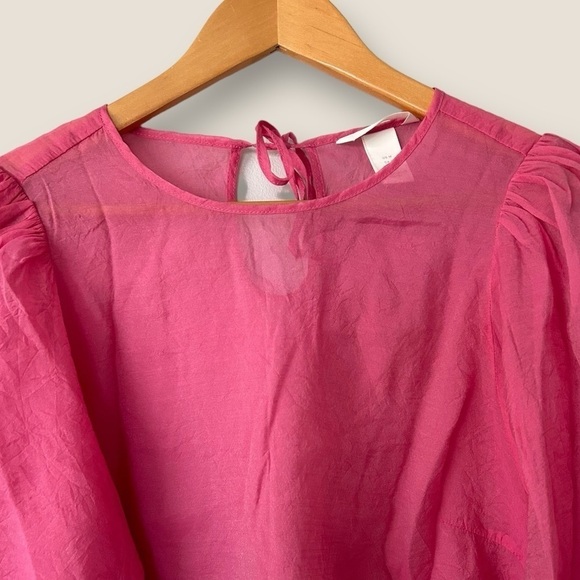 H&M Pink Sheer Bell Sleeve Top Medium - Picture 4 of 9